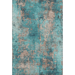 HomeRoots 10' X 14' Teal And Beige Abstract Area Rug - Washable, UV-Protected, Stylish & Durable for Homes 701479