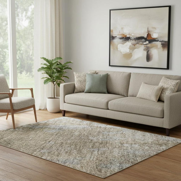 HomeRoots 5' X 8' Taupe & Beige Abstract Area Rug - Washable, UV Protected, Durable for Homes with Kids & Pets 701481
