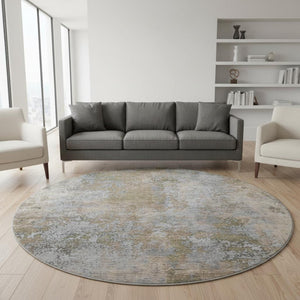 HomeRoots 8' Taupe and Beige Abstract Round Rug - Washable, UV-Protected, Modern Design for Any Space 701482
