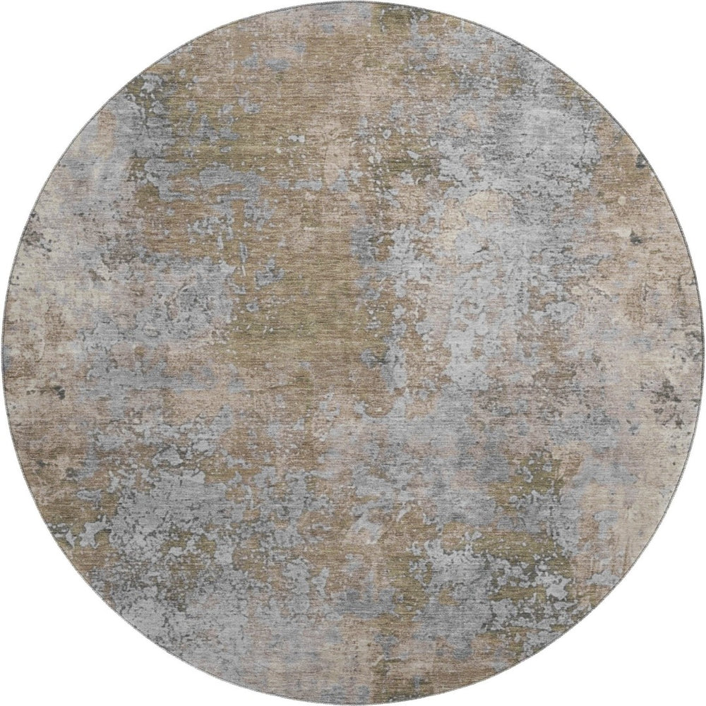 HomeRoots 8' Taupe and Beige Abstract Round Rug - Washable, UV-Protected, Modern Design for Any Space 701482