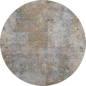 HomeRoots 8' Taupe and Beige Abstract Round Rug - Washable, UV-Protected, Modern Design for Any Space 701482