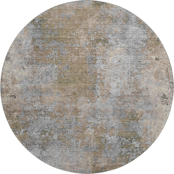 HomeRoots 8' Taupe and Beige Abstract Round Rug - Washable, UV-Protected, Modern Design for Any Space 701482