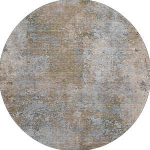 HomeRoots 8' Taupe and Beige Abstract Round Rug - Washable, UV-Protected, Modern Design for Any Space 701482