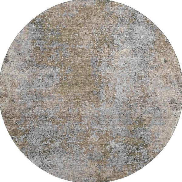 HomeRoots 8' Taupe and Beige Abstract Round Rug - Washable, UV-Protected, Modern Design for Any Space 701482