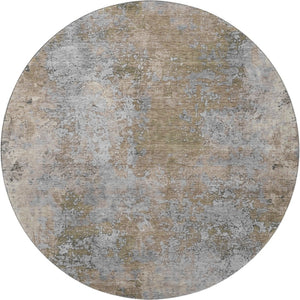 HomeRoots 8' Taupe and Beige Abstract Round Rug - Washable, UV-Protected, Modern Design for Any Space 701482