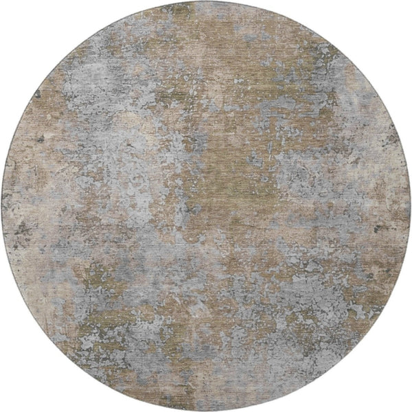 HomeRoots 8' Taupe and Beige Abstract Round Rug - Washable, UV-Protected, Modern Design for Any Space 701482