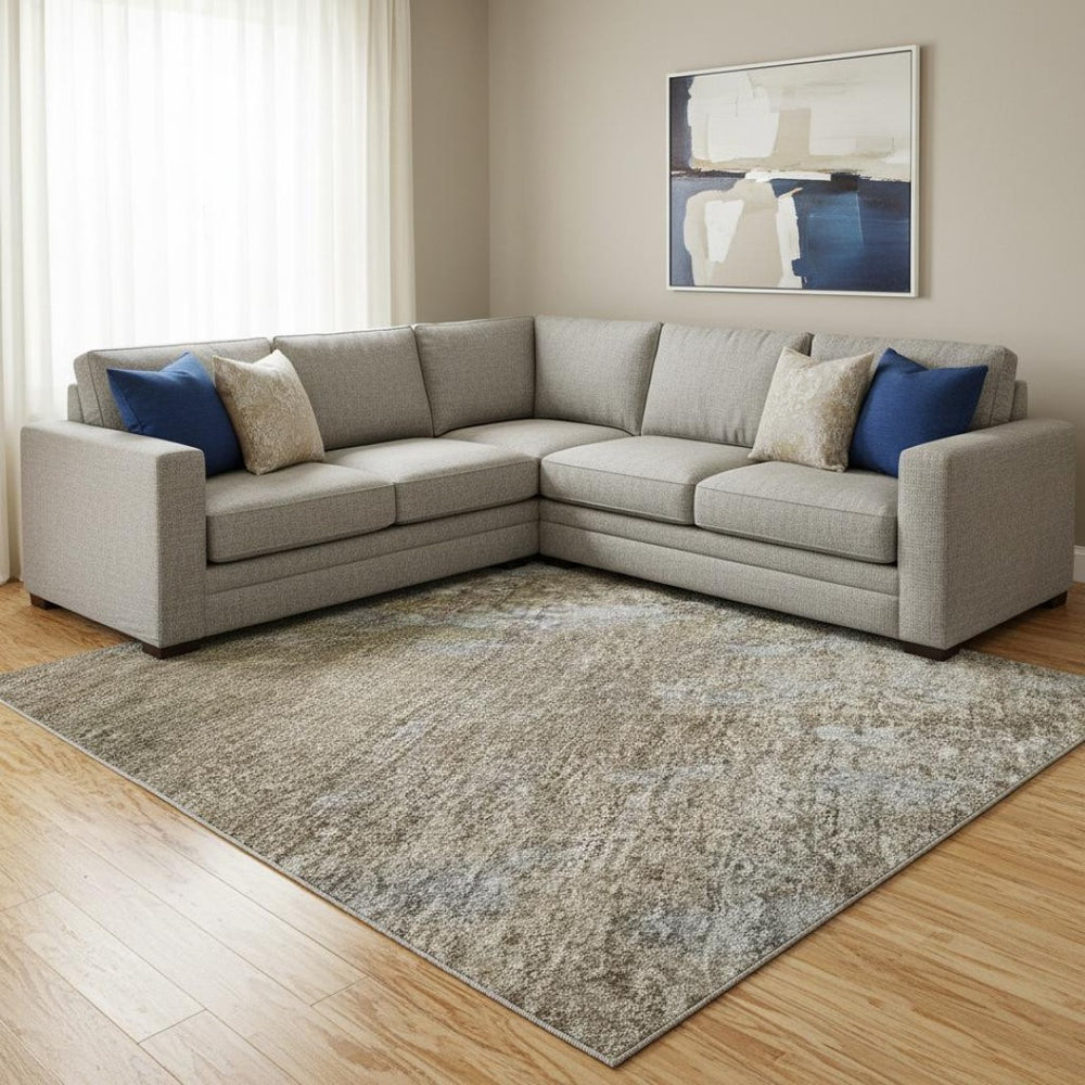 HomeRoots 8' X 10' Modern Taupe & Beige Abstract Area Rug - Washable, UV Protected, Perfect for High-Traffic Areas 701483