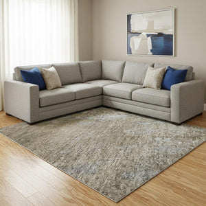 HomeRoots 8' X 10' Modern Taupe & Beige Abstract Area Rug - Washable, UV Protected, Perfect for High-Traffic Areas 701483