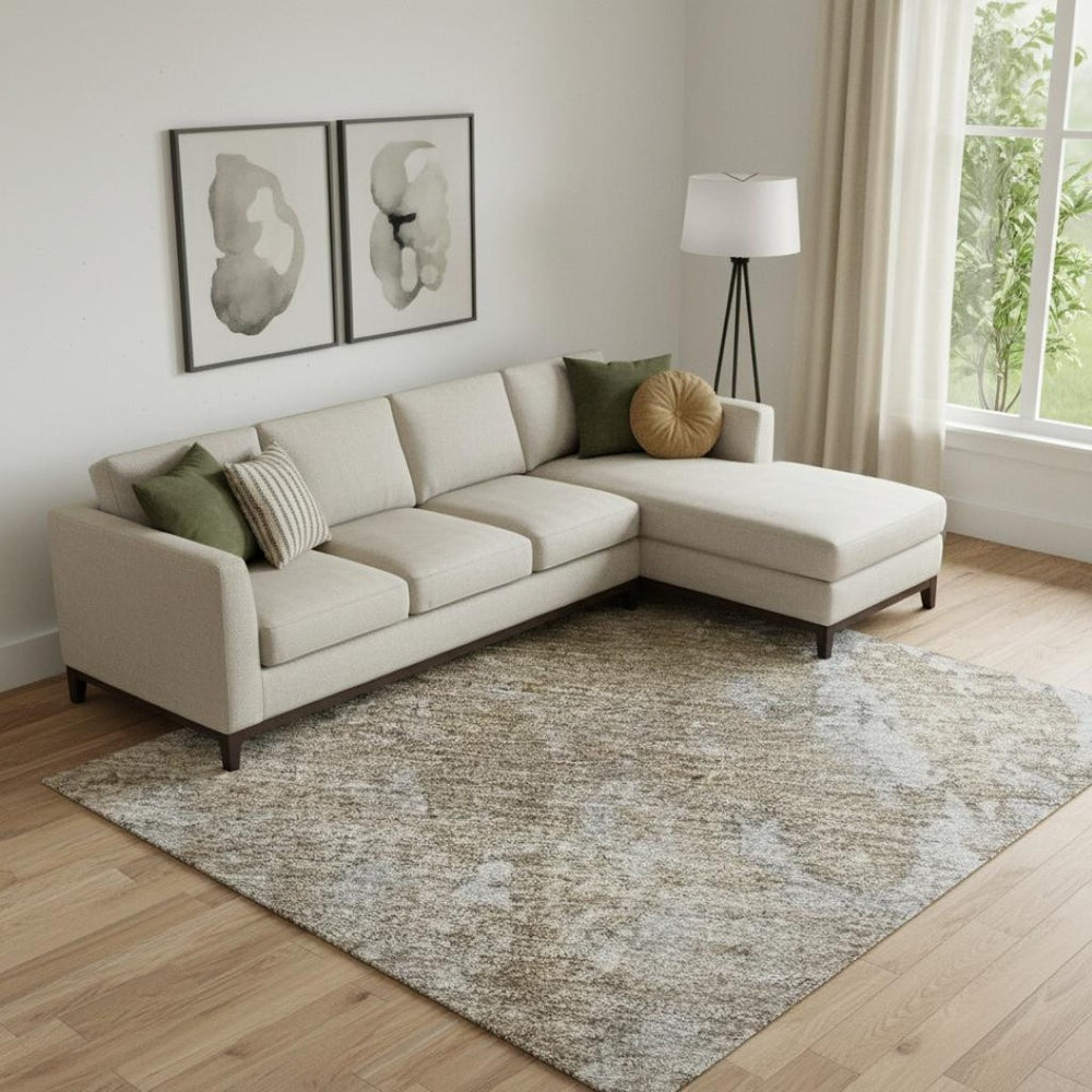HomeRoots 9' X 12' Taupe and Beige Abstract Area Rug - Washable, UV-Protected, Stain-Resistant for Busy Homes 701484