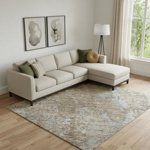 HomeRoots 9' X 12' Taupe and Beige Abstract Area Rug - Washable, UV-Protected, Stain-Resistant for Busy Homes 701484