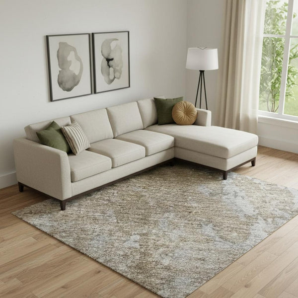 HomeRoots 9' X 12' Taupe and Beige Abstract Area Rug - Washable, UV-Protected, Stain-Resistant for Busy Homes 701484
