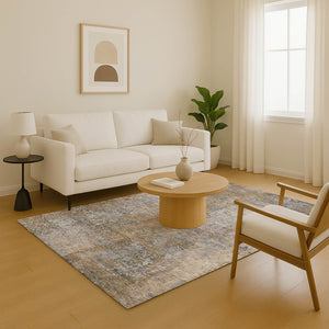 HomeRoots 9' X 12' Taupe and Beige Abstract Area Rug - Washable, UV-Protected, Stain-Resistant for Busy Homes 701484