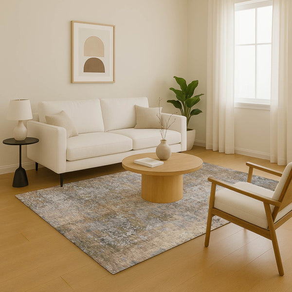 HomeRoots 9' X 12' Taupe and Beige Abstract Area Rug - Washable, UV-Protected, Stain-Resistant for Busy Homes 701484