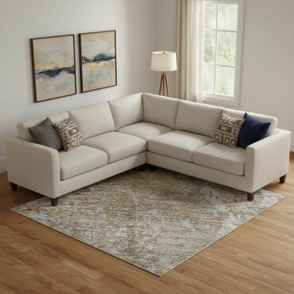 HomeRoots 10' X 14' Taupe and Beige Abstract Washable Area Rug - UV Protection for Stylish, Easy Living Spaces 701485