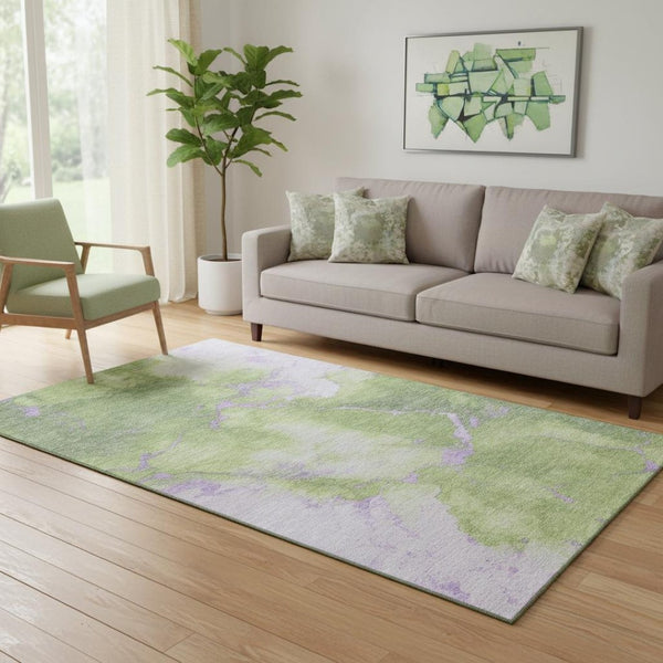 HomeRoots 5' X 8' Artichoke Green & Lavender Abstract Washable Area Rug - Durable, Stylish & UV Protected! 701487