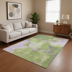 HomeRoots 5' X 8' Artichoke Green & Lavender Abstract Washable Area Rug - Durable, Stylish & UV Protected! 701487