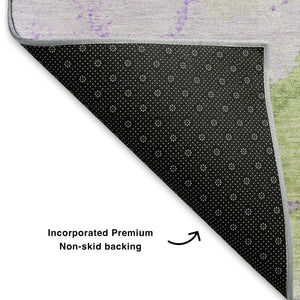 HomeRoots 5' X 8' Artichoke Green & Lavender Abstract Washable Area Rug - Durable, Stylish & UV Protected! 701487