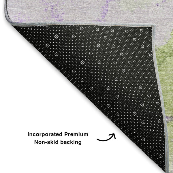 HomeRoots 5' X 8' Artichoke Green & Lavender Abstract Washable Area Rug - Durable, Stylish & UV Protected! 701487