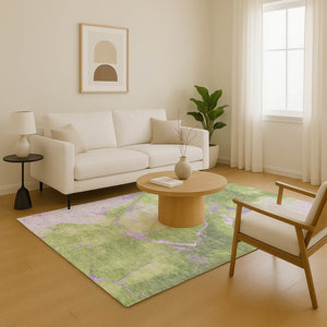 HomeRoots 5' X 8' Artichoke Green & Lavender Abstract Washable Area Rug - Durable, Stylish & UV Protected! 701487