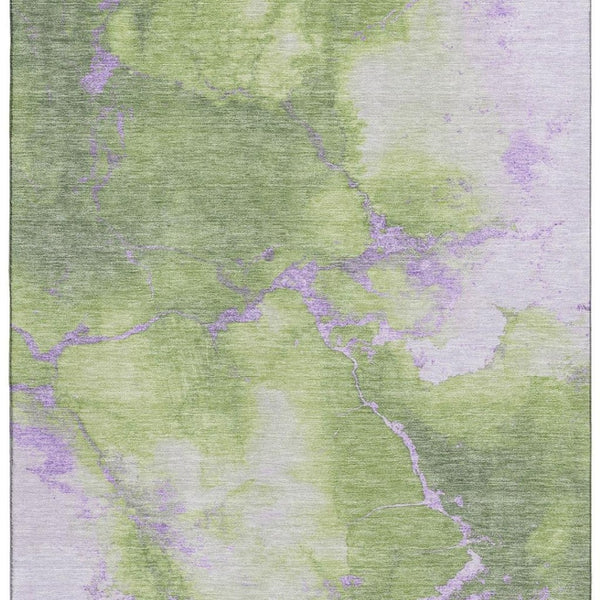 HomeRoots 5' X 8' Artichoke Green & Lavender Abstract Washable Area Rug - Durable, Stylish & UV Protected! 701487