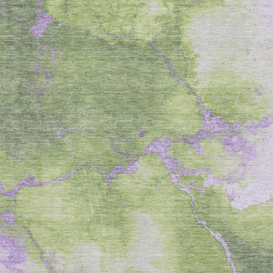 HomeRoots 8' X 10' Artichoke Green & Lavender Abstract Washable Rug - Durable, Stain-Resistant, UV Protected! 701489