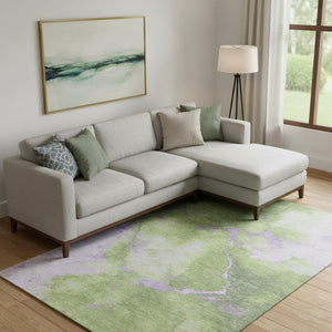 HomeRoots 10' Abstract Artichoke Green & Lavender Washable Area Rug with UV Protection for Modern Homes 701491