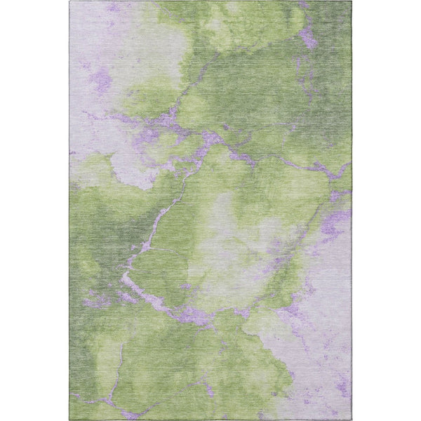 HomeRoots 10' Abstract Artichoke Green & Lavender Washable Area Rug with UV Protection for Modern Homes 701491