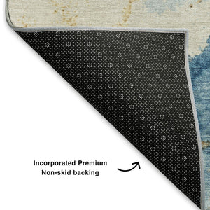 HomeRoots 5' X 8' Navy Blue and Gold Abstract Area Rug - Washable, UV-Protected, Ideal for Families with Pets 701493