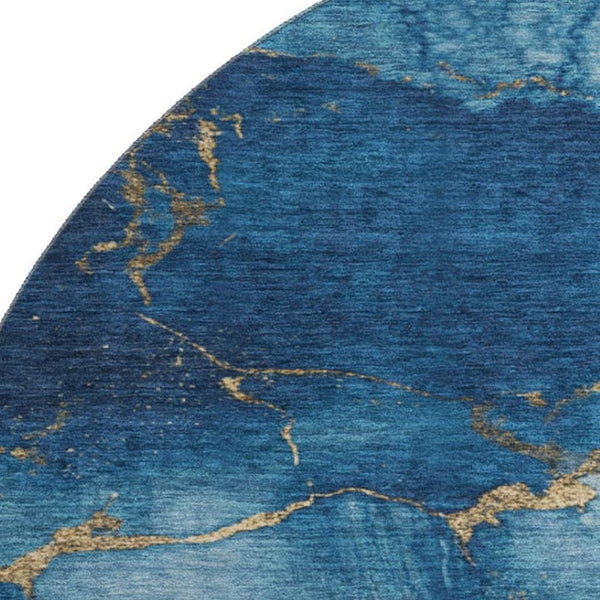 HomeRoots 8' Navy Blue and Gold Abstract Rug - Washable, UV-Protected, Non-Slip Design for Modern Spaces 701494