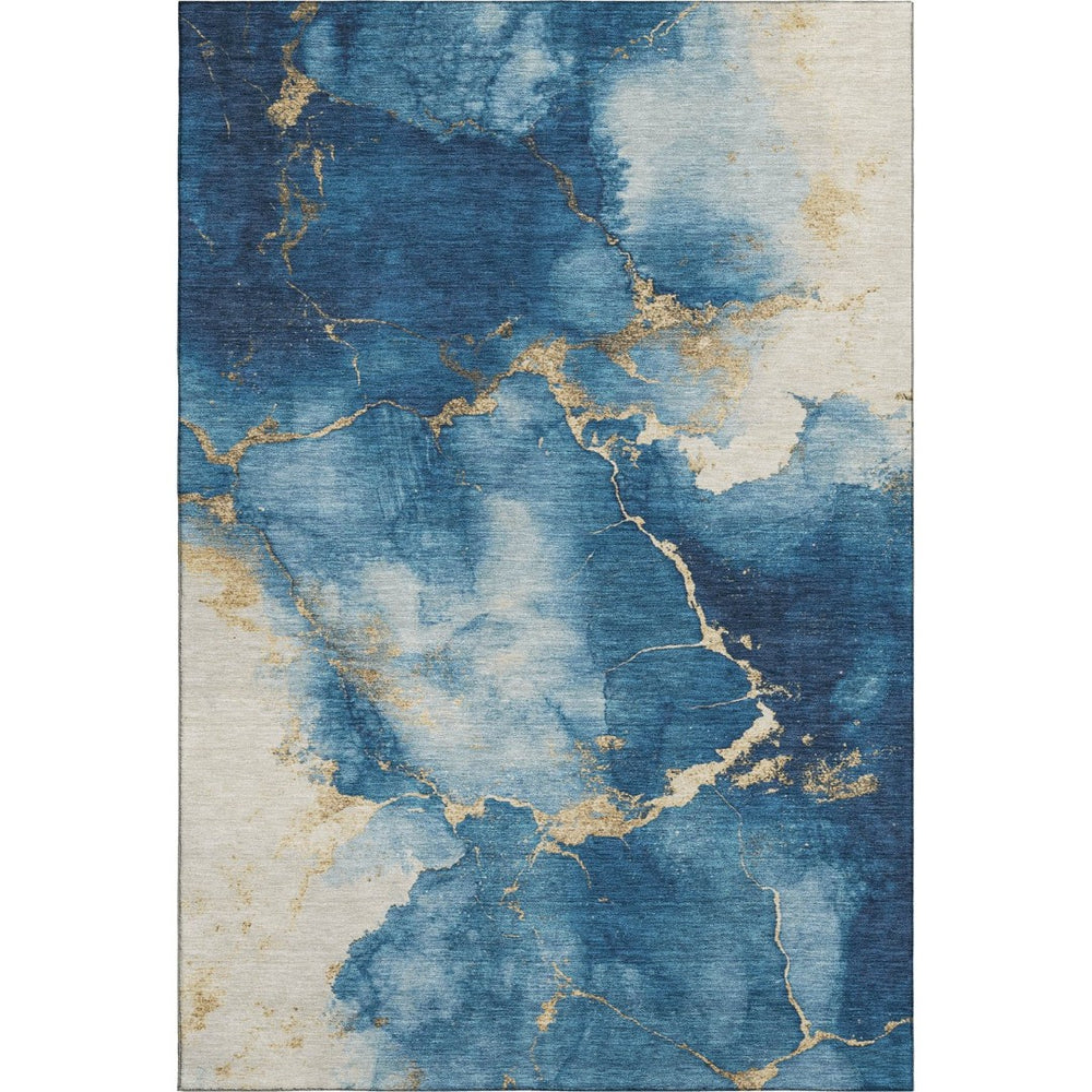 HomeRoots 9' X 12' Navy Blue & Gold Abstract Area Rug - Washable, UV Protected, Durable for Modern Living Spaces 701496