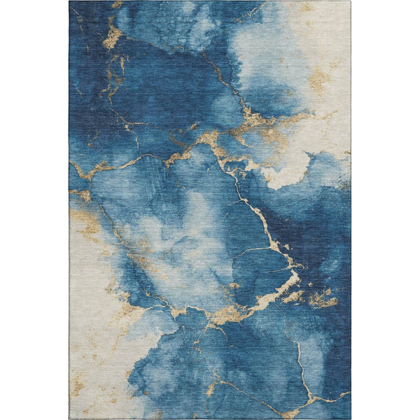 HomeRoots 9' X 12' Navy Blue & Gold Abstract Area Rug - Washable, UV Protected, Durable for Modern Living Spaces 701496
