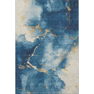 HomeRoots 9' X 12' Navy Blue & Gold Abstract Area Rug - Washable, UV Protected, Durable for Modern Living Spaces 701496