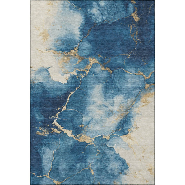 HomeRoots 10' X 14' Navy Blue & Gold Abstract Area Rug - Durable, Stain-Resistant, UV-Protected for Modern Homes! 701497
