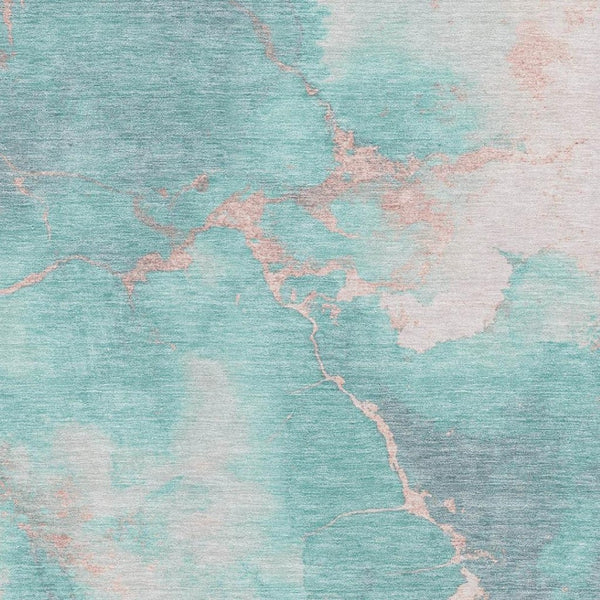 HomeRoots 5' X 8' Teal and Peach Abstract Area Rug - Washable, UV Protected, Stylish & Functional for Homes 701499