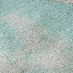 HomeRoots 8' Teal and Peach Abstract Washable Round Rug - Durable, UV-Protected, Perfect for High-Traffic Spaces! 701500