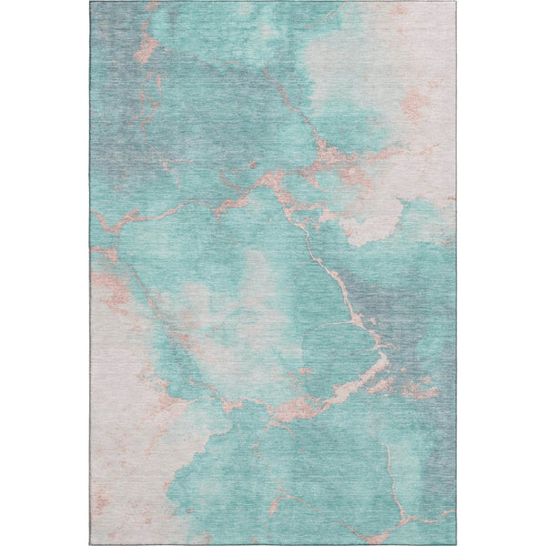 HomeRoots 8' X 10' Stylish Teal and Peach Abstract Washable Area Rug - Durable, UV-Protected, Non-Slip Design 701501