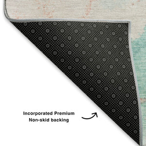 HomeRoots 8' X 10' Stylish Teal and Peach Abstract Washable Area Rug - Durable, UV-Protected, Non-Slip Design 701501