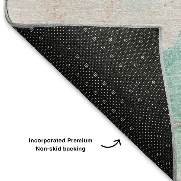 HomeRoots 8' X 10' Stylish Teal and Peach Abstract Washable Area Rug - Durable, UV-Protected, Non-Slip Design 701501