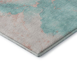 HomeRoots 8' X 10' Stylish Teal and Peach Abstract Washable Area Rug - Durable, UV-Protected, Non-Slip Design 701501