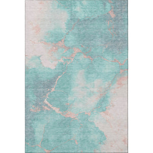 HomeRoots 8' X 10' Stylish Teal and Peach Abstract Washable Area Rug - Durable, UV-Protected, Non-Slip Design 701501