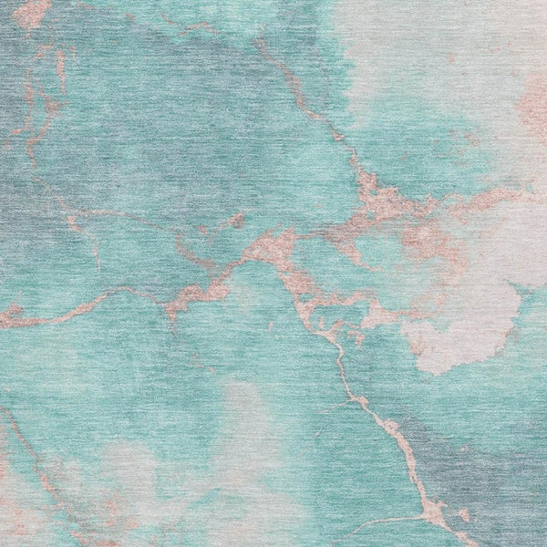 HomeRoots 9' X 12' Teal and Peach Abstract Washable Area Rug - Stain Resistant, UV Protected & Non-Slip Design 701502
