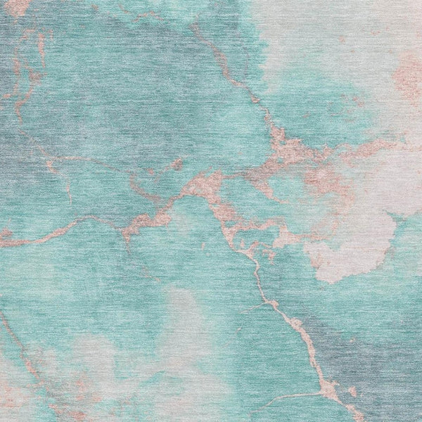HomeRoots 10' X 14' Teal & Peach Abstract Area Rug - Washable, UV-Protected, Stain-Resistant for Busy Homes 701503