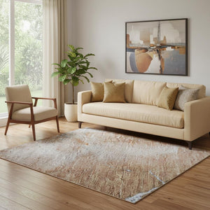 HomeRoots 5' X 8' Terra Cotta & Blue Abstract Washable Area Rug – Stylish, Durable & UV-Resistant for Homes! 701505