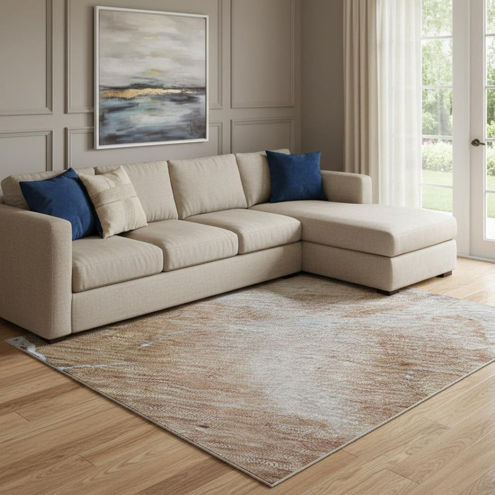 HomeRoots 8' X 10' Terra Cotta and Blue Abstract Area Rug - Durable, UV-Protected, Stain-Resistant Design for Homes 701507