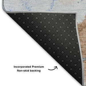 HomeRoots 8' X 10' Terra Cotta and Blue Abstract Area Rug - Durable, UV-Protected, Stain-Resistant Design for Homes 701507