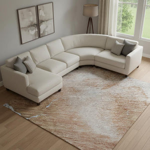 HomeRoots 9' X 12' Terra Cotta & Blue Abstract Area Rug – Washable, UV Protected, Ideal for Homes with Kids & Pets 701508