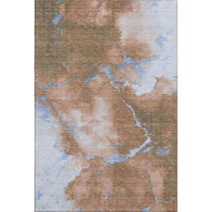 HomeRoots 10' X 14' Stylish Terra Cotta & Blue Abstract Washable Area Rug with UV Protection & Stain Resistance 701509