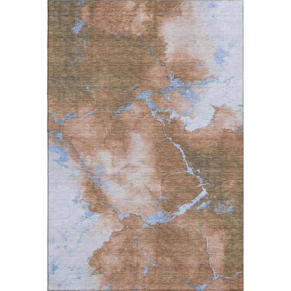 HomeRoots 10' X 14' Stylish Terra Cotta & Blue Abstract Washable Area Rug with UV Protection & Stain Resistance 701509