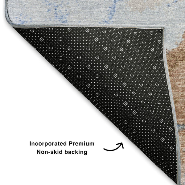 HomeRoots 10' X 14' Stylish Terra Cotta & Blue Abstract Washable Area Rug with UV Protection & Stain Resistance 701509