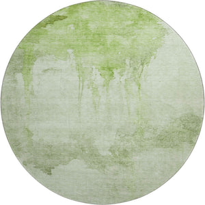 HomeRoots 8' Artichoke Green and Ivory Abstract Round Rug - Washable, UV-Protected, Non-Slip for Everyday Use 701512
